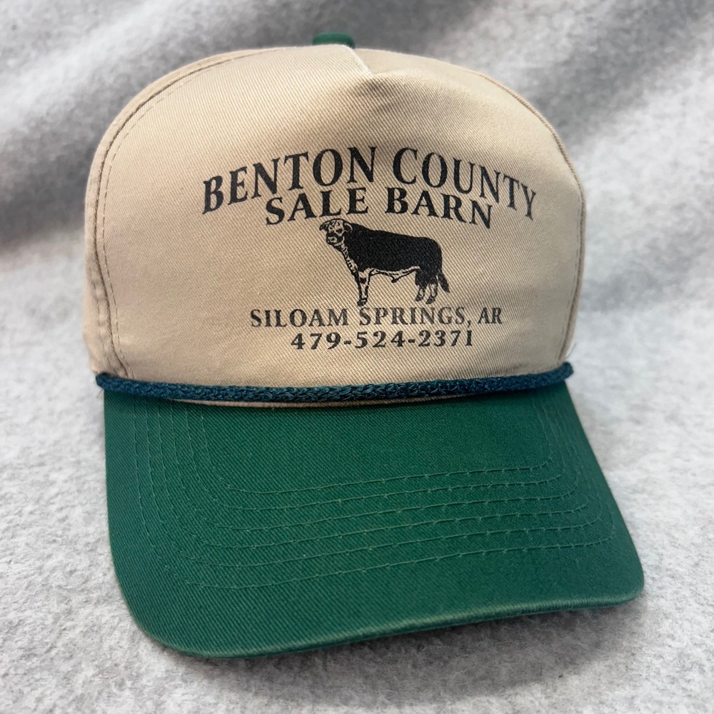 Benton County Sale Barn Mens Tan Green OC Hat Snapback Rope Trucker OSFM